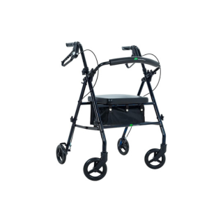 Andadera Rollator plegable color negro para adultos mayores.