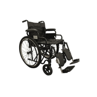 Silla de ruedas todo terreno de lujo con elevapiernas y descansabrazos desmontables, color negro.