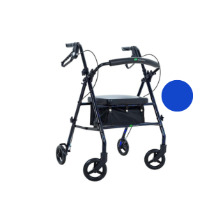 Andadera Rollator plegable color azul flama para adultos mayores.